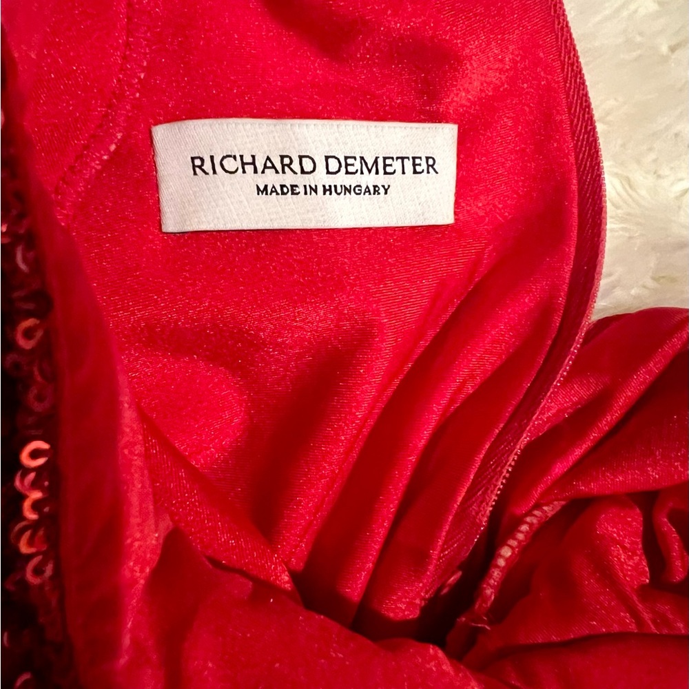 RICHARD DEMETER One Of A Kind Red Sequined Dress With Waterfall Sleeves Size XS - Picture 13 of 14